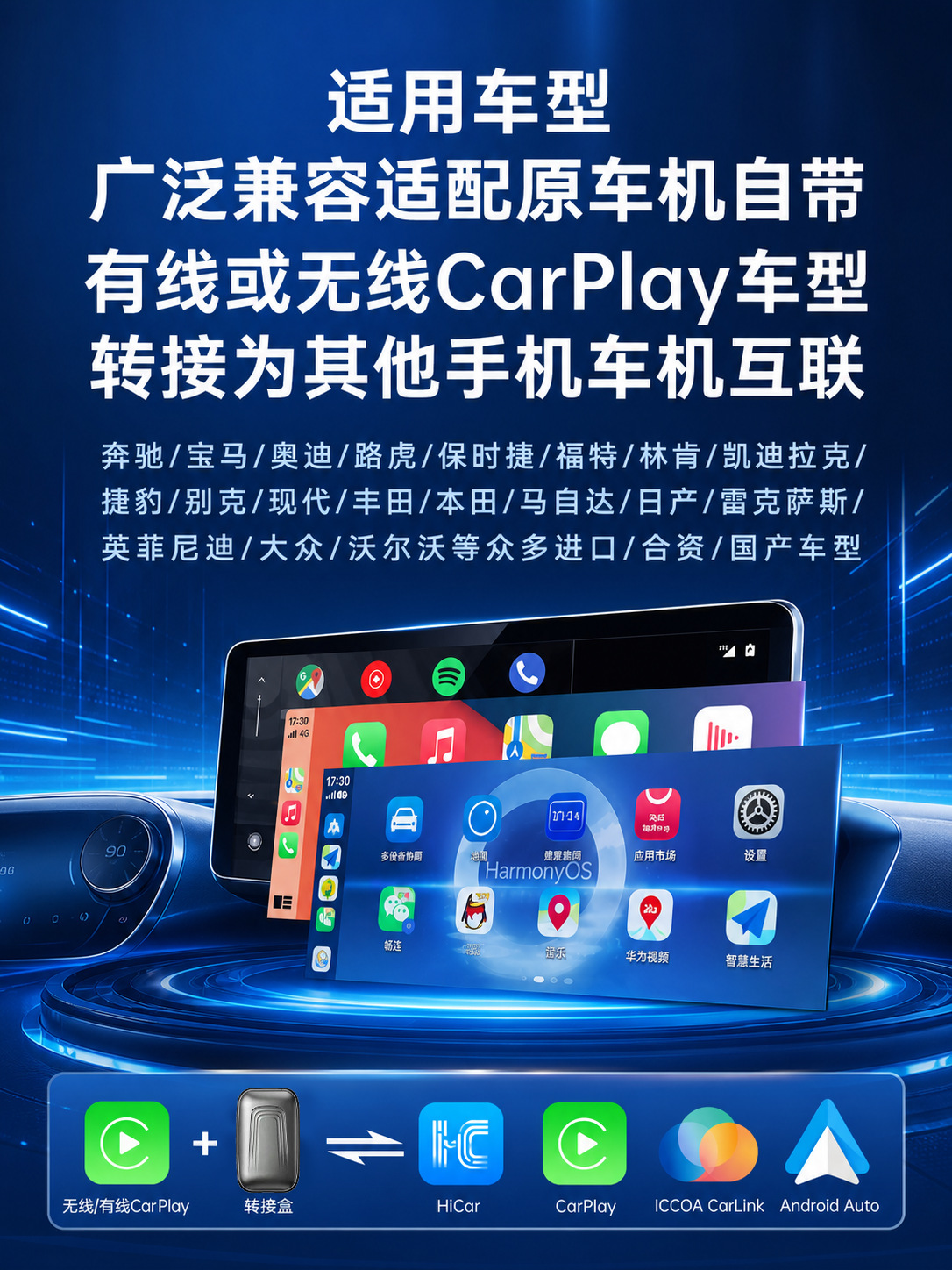 BMW original car CarPlay converted to Huawei HiCar/Android Auto, wired to wireless for Apple, Android, and Huawei