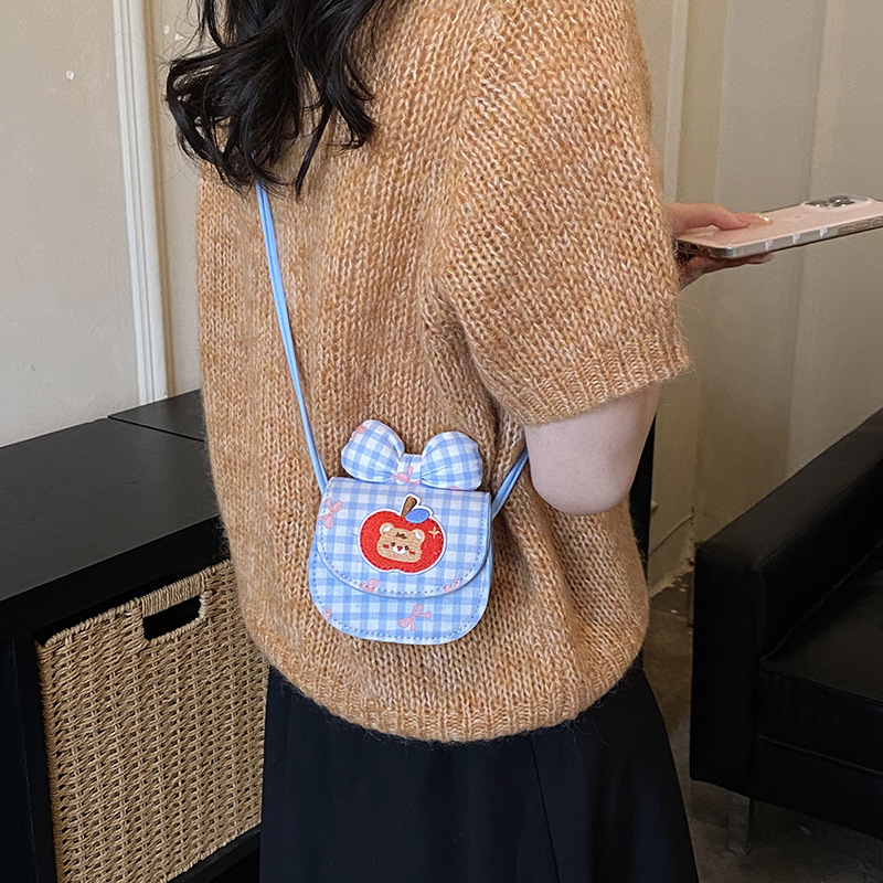 Bolsas infantiles transfronterizas lindas manzanas osos, bolsas de mochila para niños y niñas, bolsas de cambio para bebés con arco a cuadros