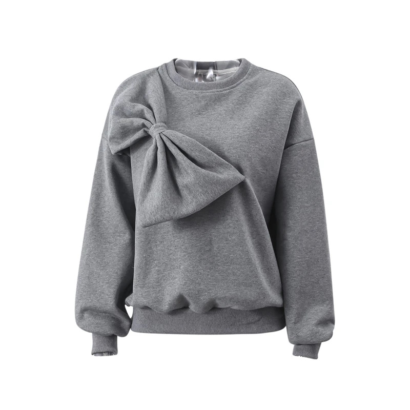 490g Weight Long Sleeve Sleeve Length Pullovers Placket Type Polyester Fabric Type Long Top Length Hoodie Tops Type Holiday, Tea Party Occasion Round Neck Neckline Loose Fit Type Solid Color Pattern Spring, Autumn Season Women's Gender Bowknot Design Casual, Elegant Style Wholesale Women's Casual Elegant Solid Color Long Sleeve Bowknot Blouses 11