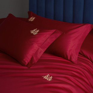 Class a 100-Count Xinjiang Long-Staple Cotton Wedding Bed Four-Piece Set Pure Cotton Wedding Red Wedding Quilt Wedding Room Bed
