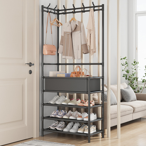 Clothes rack, shoe rack, one-piece floor-standing corner simple dormitory home bedroom clothes hanger multi-functional storage artifact