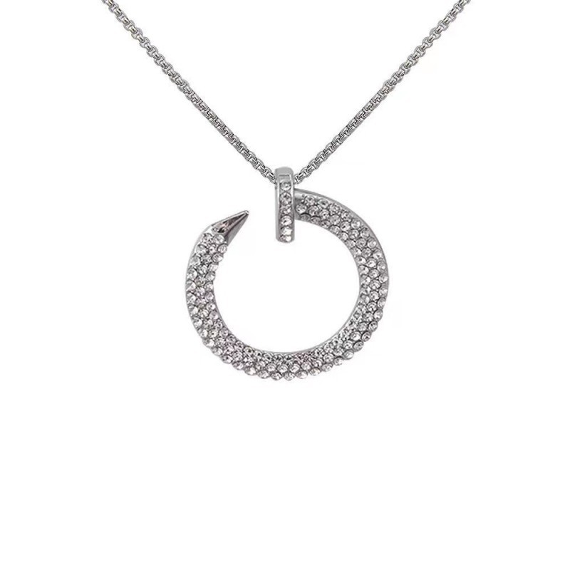 Trendy neue diamantbesetzte Nagelkette für Damen Instagram Modeanhänger vielseitig einsetzbar Herbst und Winter langer Pullover_voghion.com