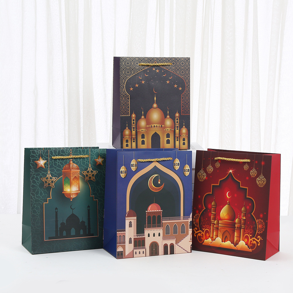 跨境中东月亮节白卡纸袋包装袋印花手提袋礼品收纳袋批发礼品袋