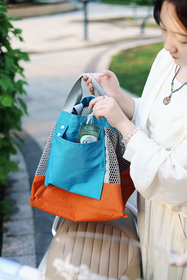Large-capacity summer niche trendy color-blocking net bag single-shoulder bag, casual large-capacity double-sided usable storage shopping bag undefined