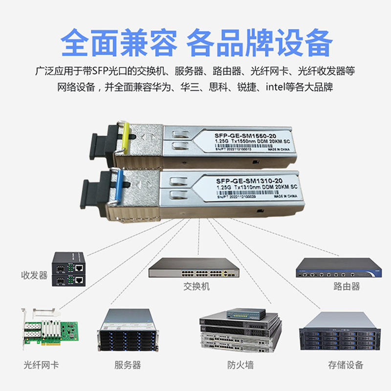 1.25G千兆单模单纤20公里SFP光模块LC接口兼容各种品牌交换机