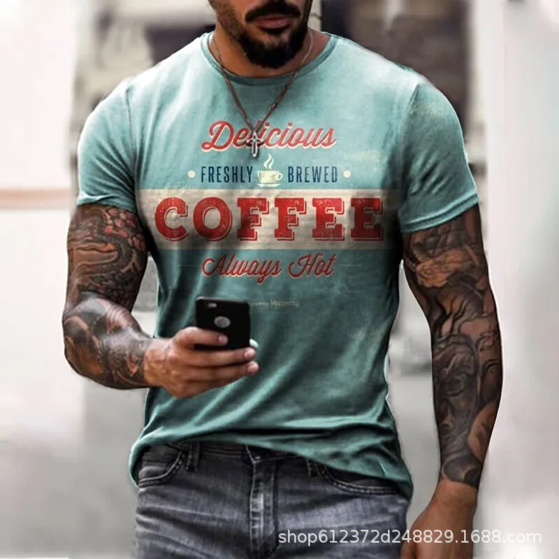 Cross-border Amazon hombres camisa de cuello redondo retro manga corta estilo europeo y americano impreso N ° 66 carretera carta camiseta