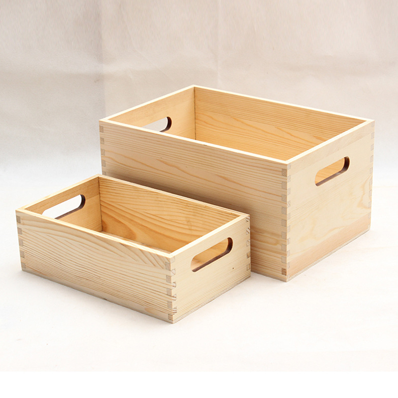 外贸新款无盖大号桌面收纳箱创意实木工具箱杂物储物整理箱手提盒