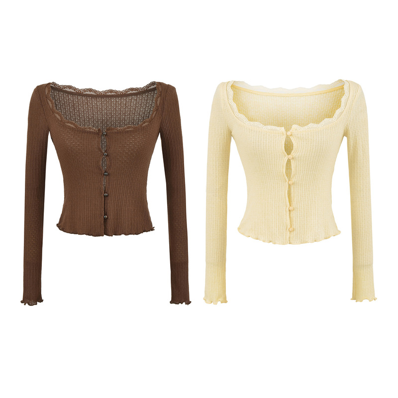 American Retro Design Jacquard Hollow Sweater Knitwear Women's Long-Sleeve T-Shirt Autumn New Slim-Fit Base Layer Top