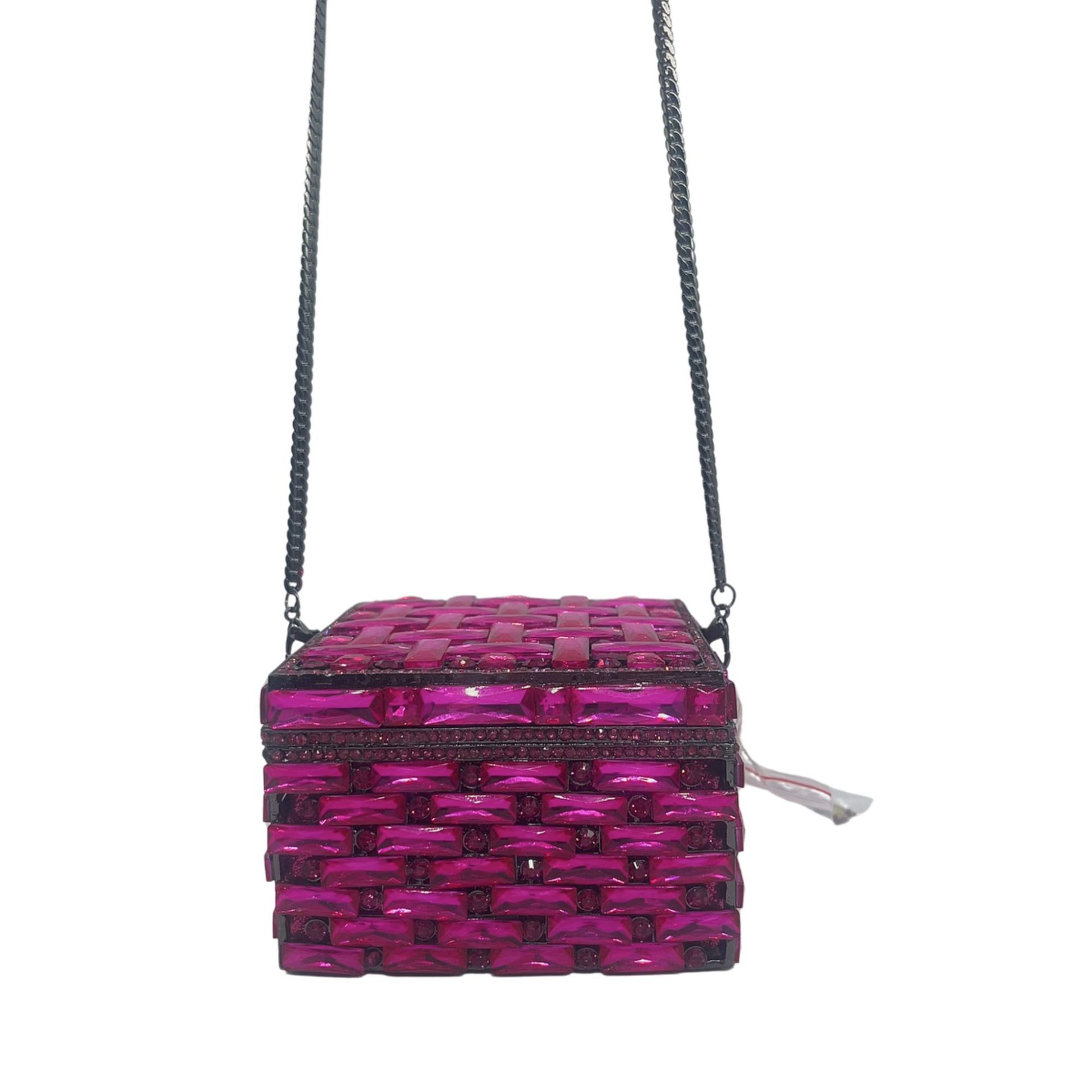 Túi clutch nữ đính kim cương dáng hộp vuông nhỏ dự tiệc — Nền vàng kim cương trắng, Vàng AB, Bạc AB, Màu bạc chi tiết 18