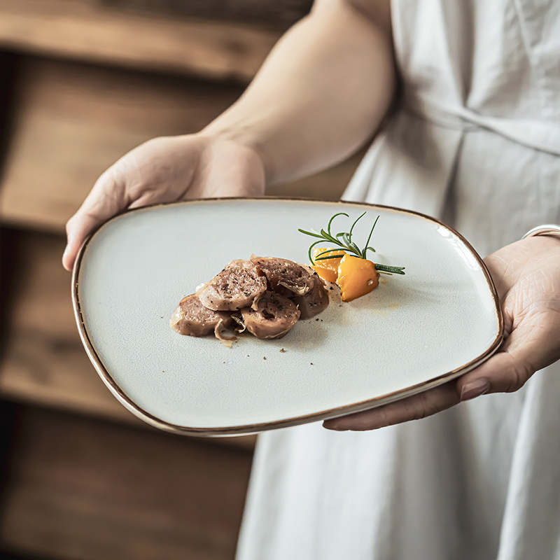 Simple y creativo plato de cerámica de forma especial plato de filete de desayuno plato de ensalada casero platos de platos retro