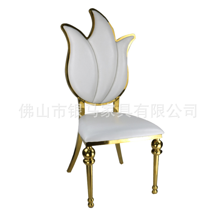 Fábrica al por mayor Hotel banquete boda comedor silla boda galvanoplastia Silla de acero inoxidable Bolsa De Oro suave Silla de comedor de cuero