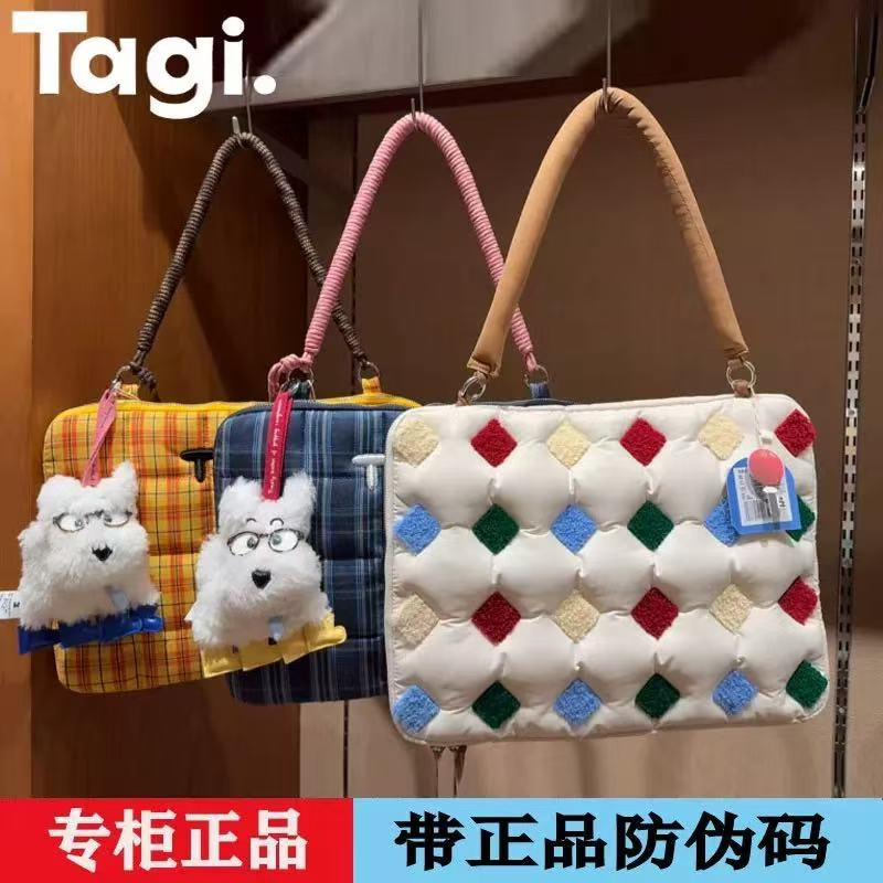 Tagi.OK Dotted Square Computer Bag with Padded Padding and Embroidery, Shockproof and Drop-Resistant, Handheld Laptop Bag 14/ 15inch