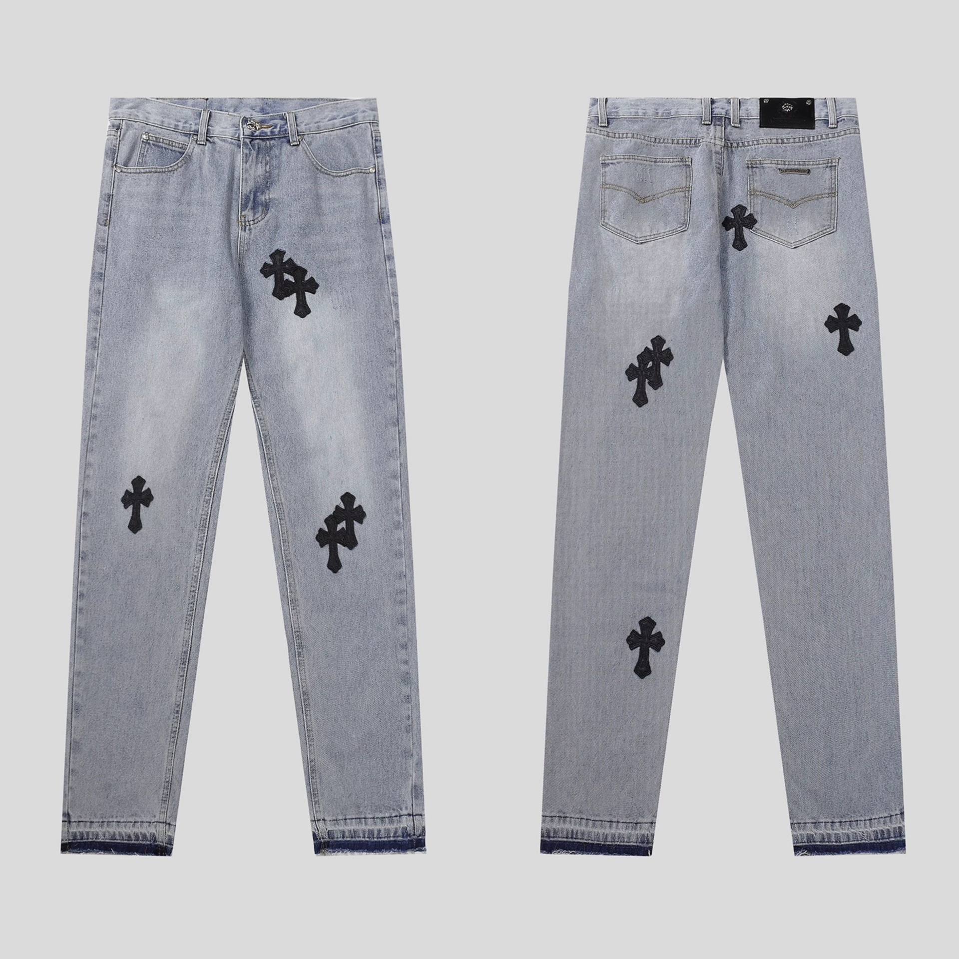 Исправленная версия джинсов с нашивкой крестом Chrome Hearts Croix, вышитые, выстиранные, оптом, дропшиппинг