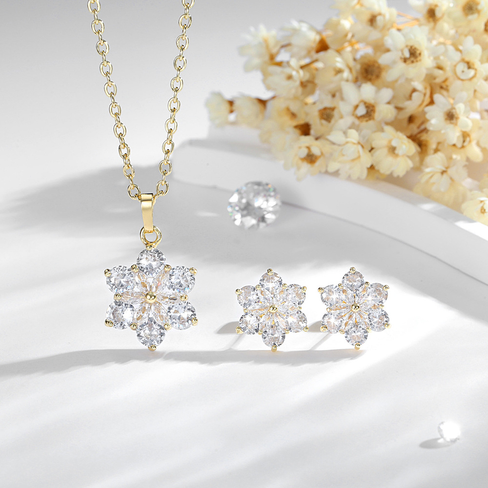 Europa y los Estados Unidos colgante de flores transfronterizas mujeres 14k oro de cobre chapado pendientes de flores de zircon set de joyas image 3