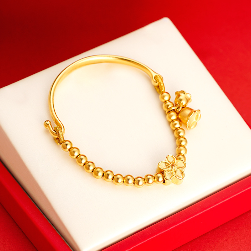 Arena de oro Linglan cuentas pulsera de mujer con cuentas media pulsera flor Pulsera de campana aleación de cobre suministro directo de fábrica suministro de todo fósforo
