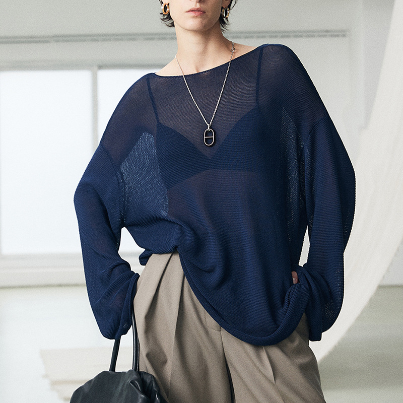 Private Clothing Strong Push Light and Comfortable Silk Cotton Minimalist ROW Style Loose Roll-up Long-sleeved Knit Sweater