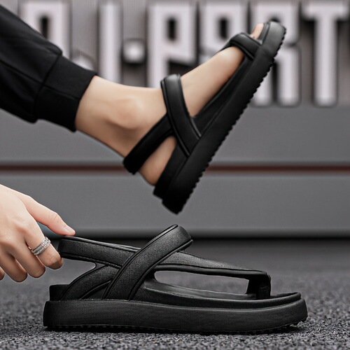 Men's and Women's Open-Toe Black and White Sports Slip-On Herringbone Sandals EVA Material Lightweight Soft Sole