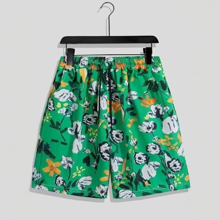 Men's summer shorts, loose fit, plus size, quick-drying, beachwear, sportswear, casual, thin style.