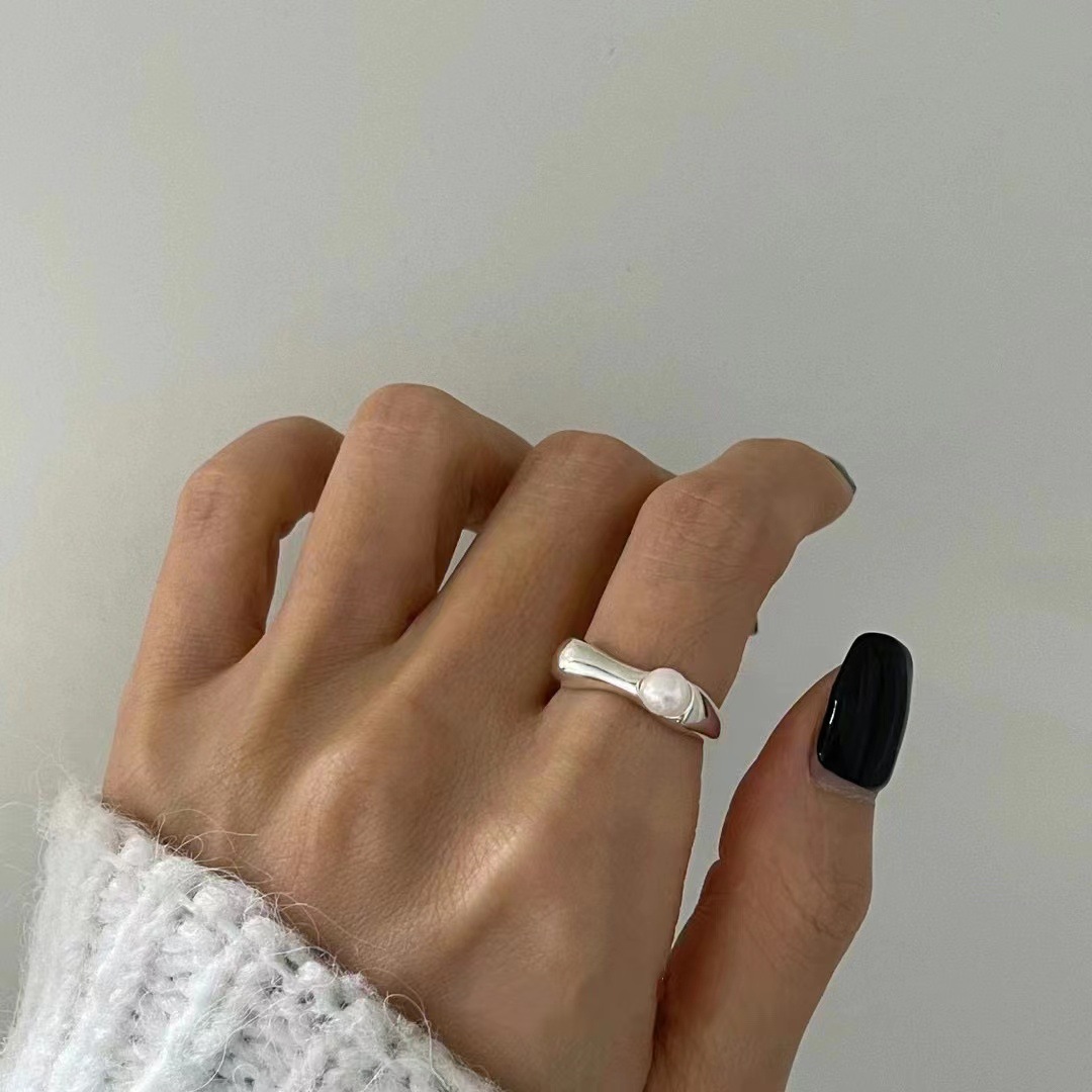 Fashion Geometric Sterling Silver Plating Pearl Open Ring