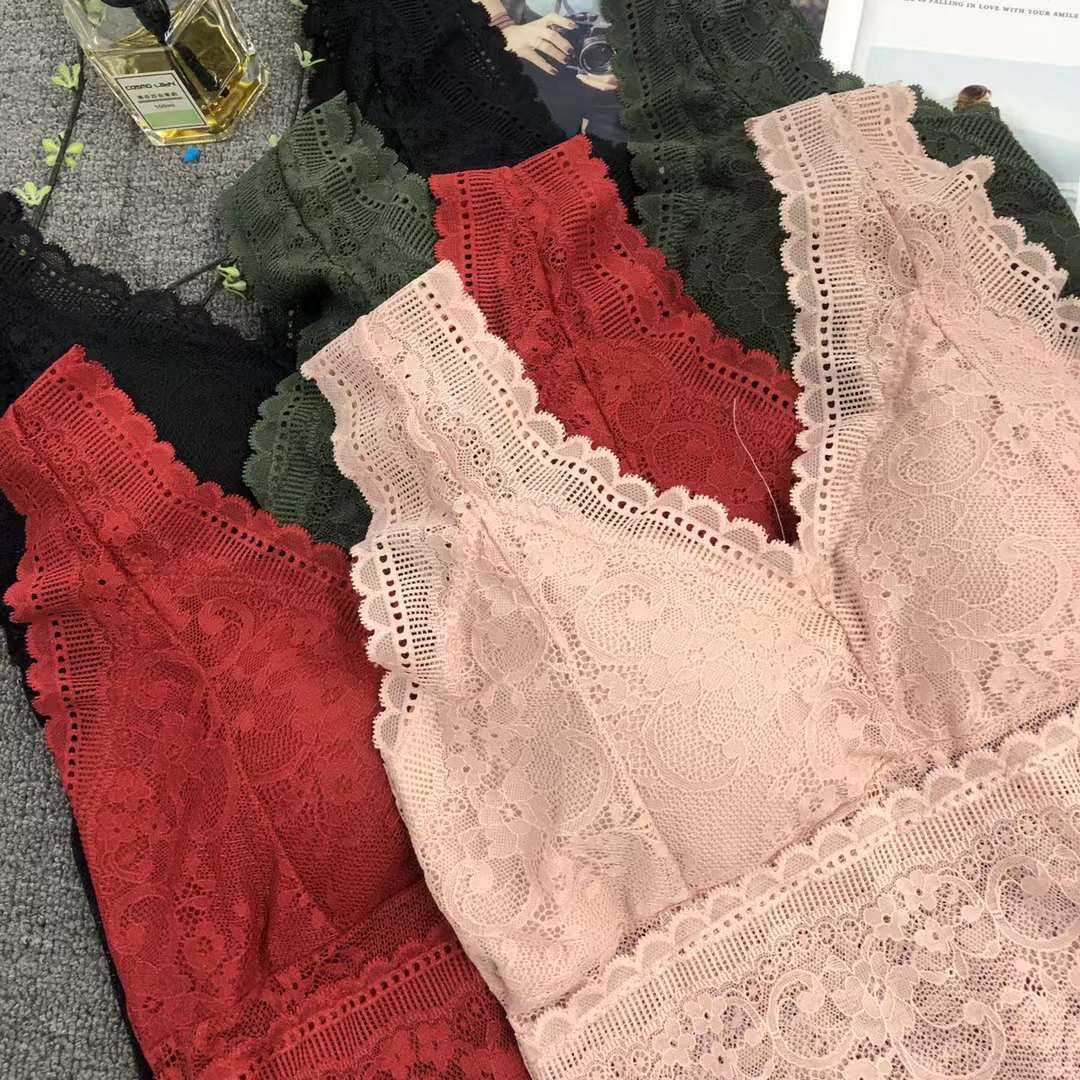 Nuevo Chaleco de encaje belleza espalda envuelta pecho ropa interior inalámbrica camisola sexy ropa interior de mujer base anti-exposición