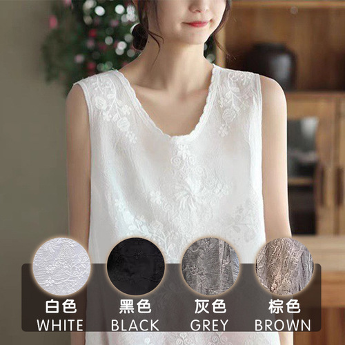 Literary jacquard embroidered cotton vest lace lace women's retro sleeveless suspender top