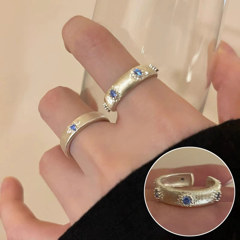 retro fashionable geometric ring hip-hop style, silver 925 sample, on index finger