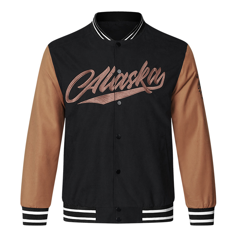 Herren Baseballjacke Bestickt Lockere Passform Colorblocking_voghion.com