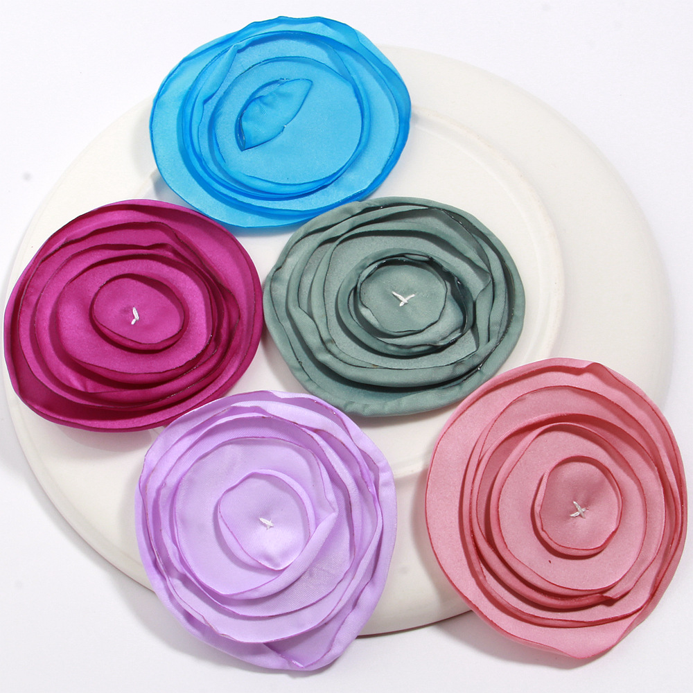 Korean-Style New Large Handmade Burnt-Edge Round Flower, High-Quality Satin Fabric Flower, Multi-Layer Burnt-Edge Flower, Children's Clothing Accessories