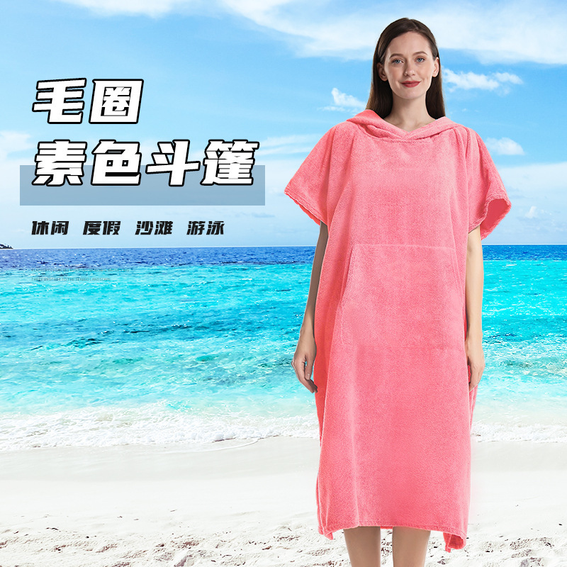 Microfiber Terry Towel Material Bathrobe Changing Cloak Hooded Bath Towel Beach Surfing Swimming Adult Cloak