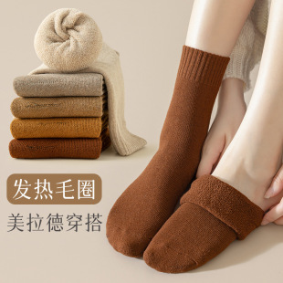 Stockings women's stockings winter fleece-lined thick warm mid-calf length socks women's floor socks high tube Terry socks autumn and winter