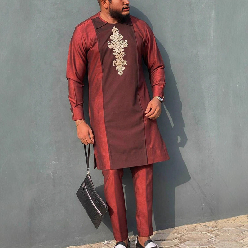 Dashiki Men's Suit African Style Long Sleeve Embroidery Color Matching 2 Piece Suit Suit Elegant Men's Suit Dashiki Men's Suit African Style Long Sleeve Embroidery Color Matching 2 Piece Suit Suit Elegant Men's Suit