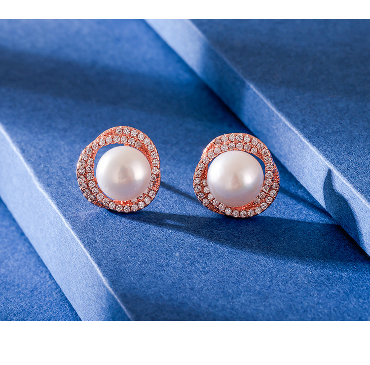 Fashion Flower Sterling Silver Ear Studs Inlaid Pearls Zircon 925 Silver Earrings 1 Pair display picture 5