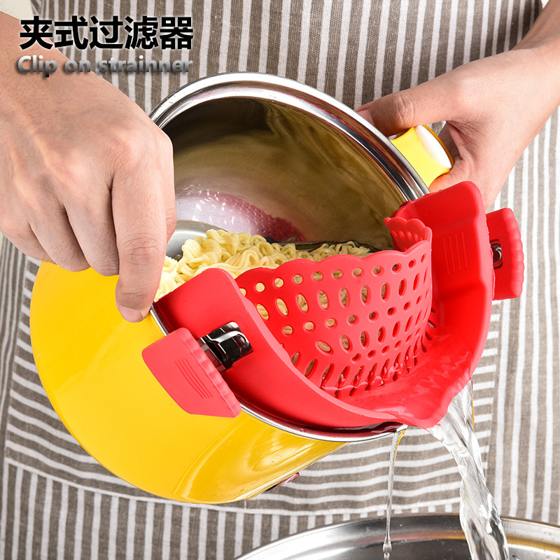 Cross-border Kitchen Tools Clip-on Drainer Silicone Pot Edge Drainer Vegetable Noodle Filter Anti-spill Baffle