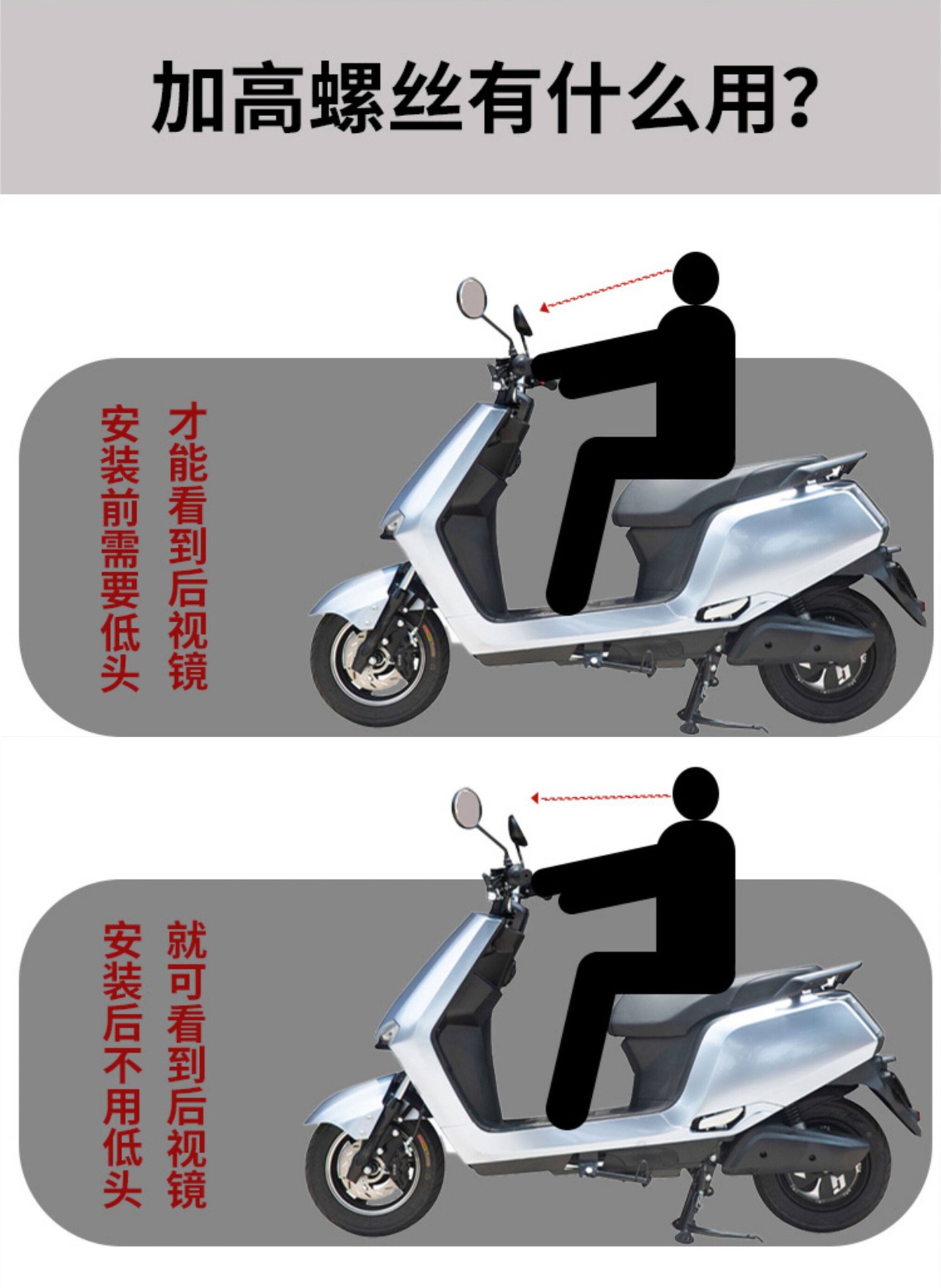 Electric Vehicle Motorcycle Rearview Mirror Extension and Heightening Screw, Reflector Adapter Screw, M8 Straight Thread Conversion Head