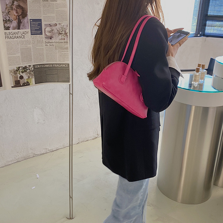 Women's Retro Fashion Oil Wax Leather Baguette Bag, Niche Versatile Casual Candy Color Long Handle Shoulder Underarm Bag - Thumbnail 4