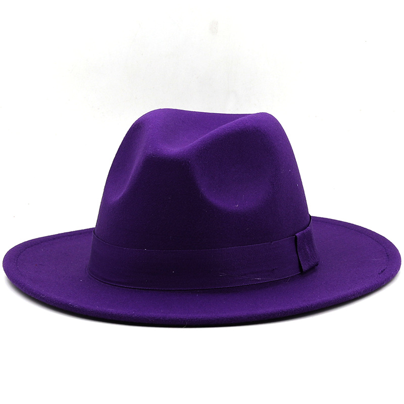 أزياء بسيطة قبعة الجاز قبعة كبيرة حافة قبعة الشريط أعلى قبعة الكشمير بلون شعر قبعة display picture 3