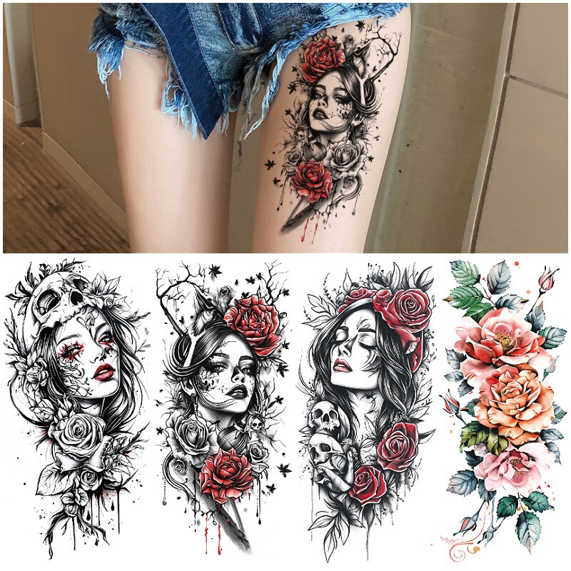 New Color Big Flower Red Figure Rose Cross-border in stock Simulation Disposable Temporary Water Transfer Tattoo Sticker