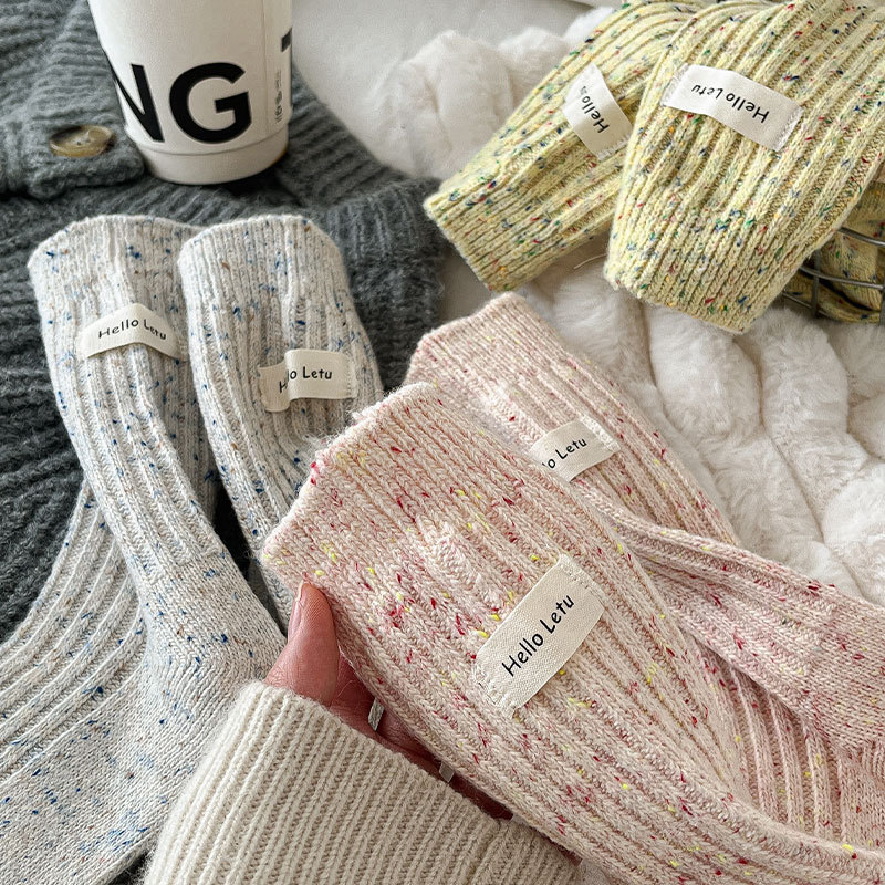 Pointe Yarn Socks Women's Autumn and Winter New Heel Cloth Label Mid-length Socks Ins Trendy Japanese Style Solid Color Pile Stockings Pointe Yarn Socks Women's Autumn and Winter New Heel Cloth Label Mid-length Socks Ins Trendy Japanese Style Solid Color Pile Stockings