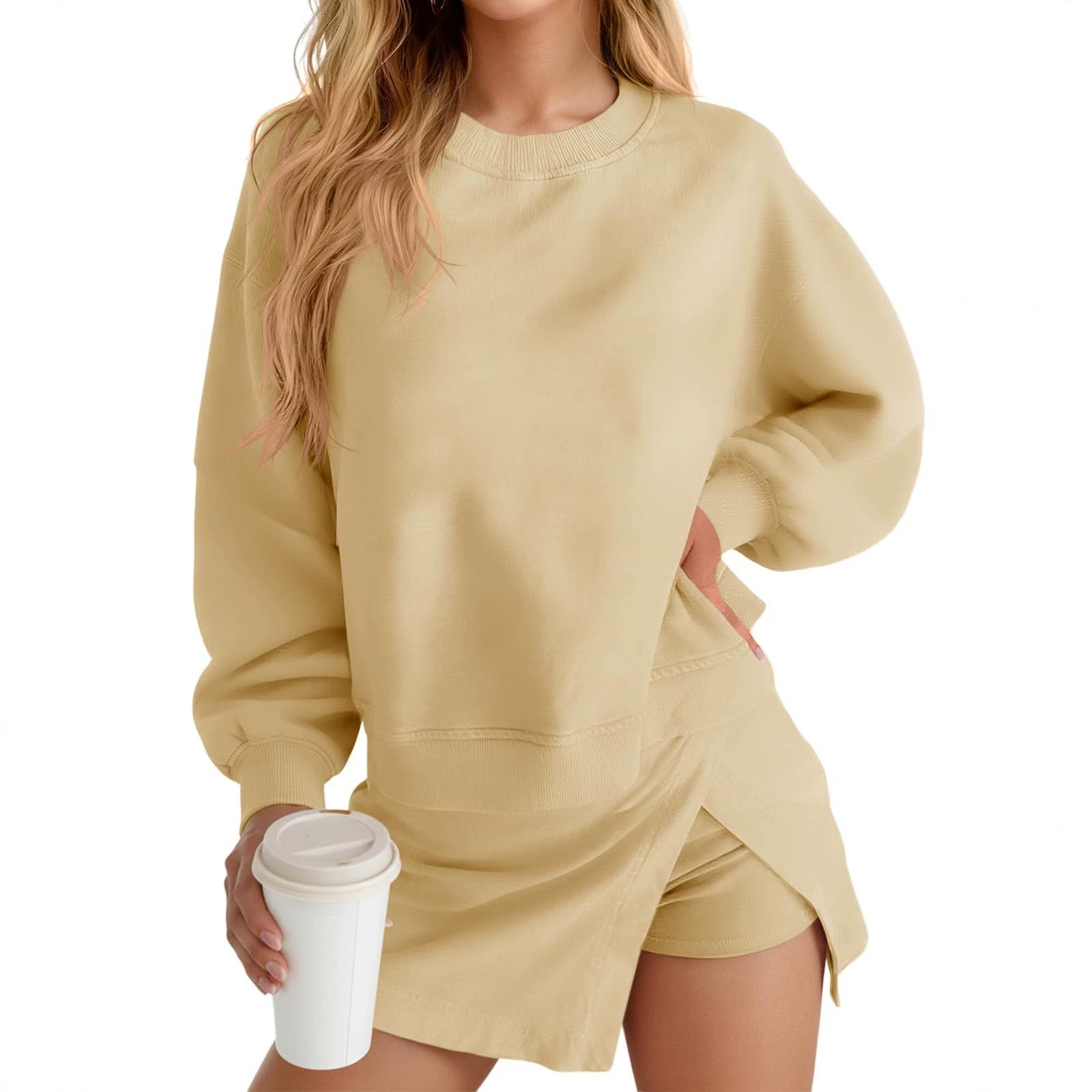 autumn solid color sports long-sleeve with a round collar