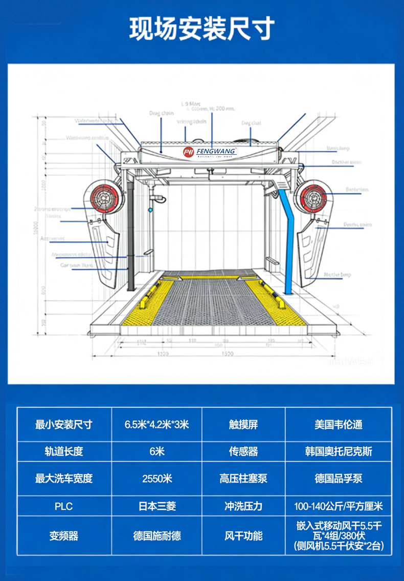 Shanghai Fengwang Fully Automatic Car Wash Machine, Contactless, 24-Hour Unattended, Voltage 220V, for Commercial Use in Saudi Arabia