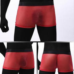 日韓歐美外貿GAY男士內褲透視細網紗超彈低腰寬邊平角褲大碼E075