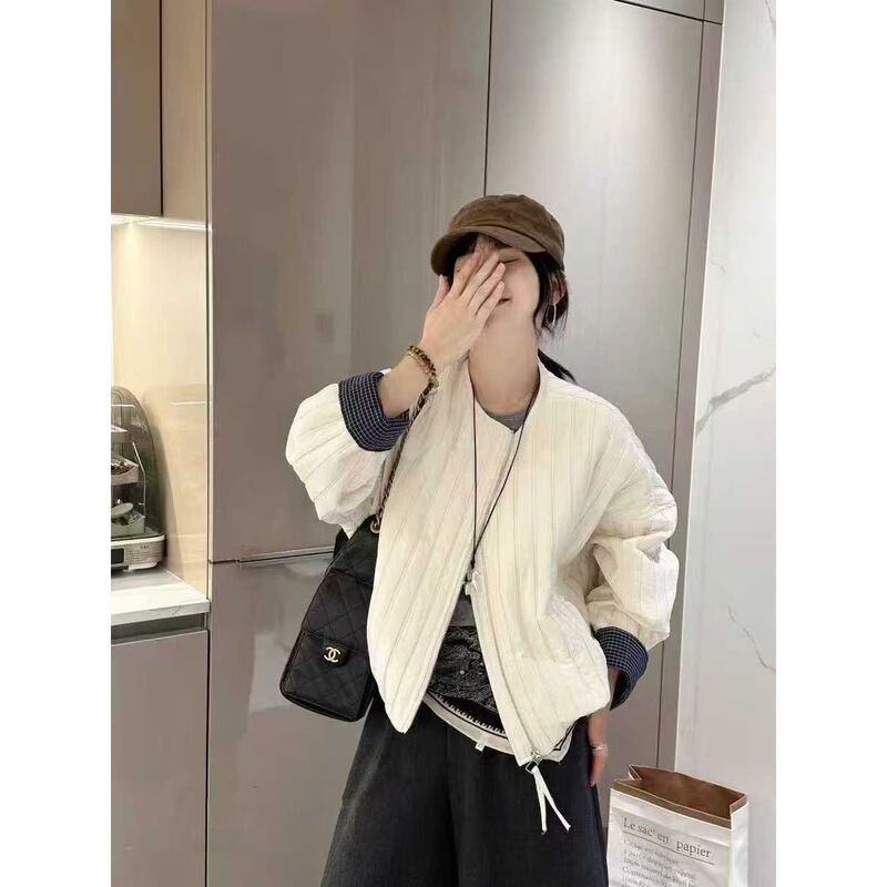 欧货绗棉加厚圆领短外套女2025秋季新款韩版百搭休闲夹克开衫上衣|undefined