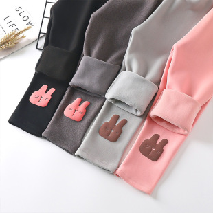 New children's leggings girls' outer wear western style trousers baby fleece-lined casual pants medium and big children's high elastic children's pants