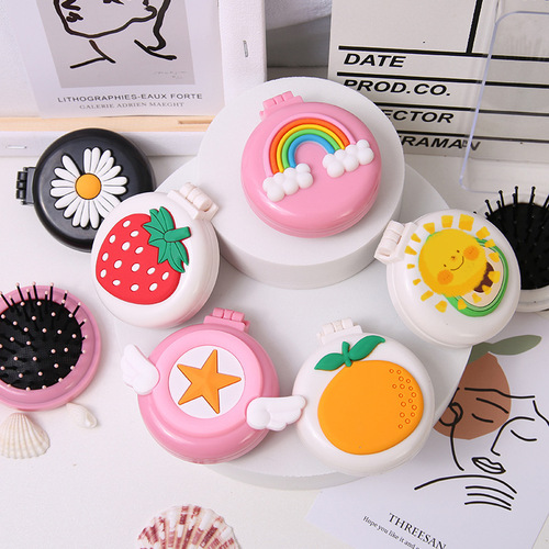 Girly Heart Folding Air Bag Comb Creative Girls Portable All-in-One Massage Comb Makeup Beauty Mirror Comb