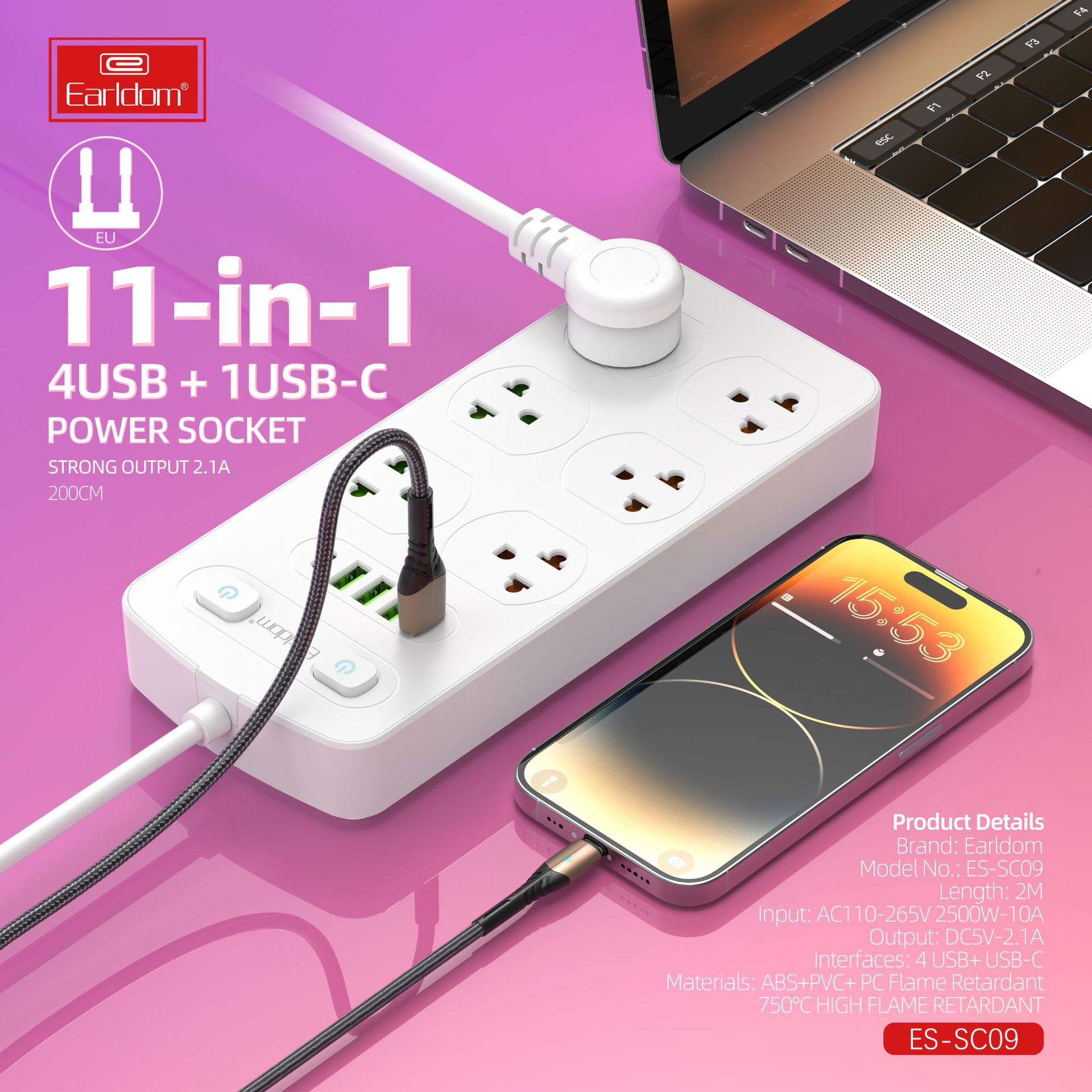 Transfronterizo multi-funcional inteligente enchufe PD Puerto + 4USB hogar poroso socket de alta potencia Placa de cableado