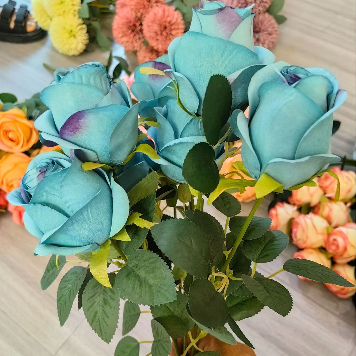 9 flores de rosa de núcleo curling flores de simulación flores grandes flores de simulación de boda flores falsas