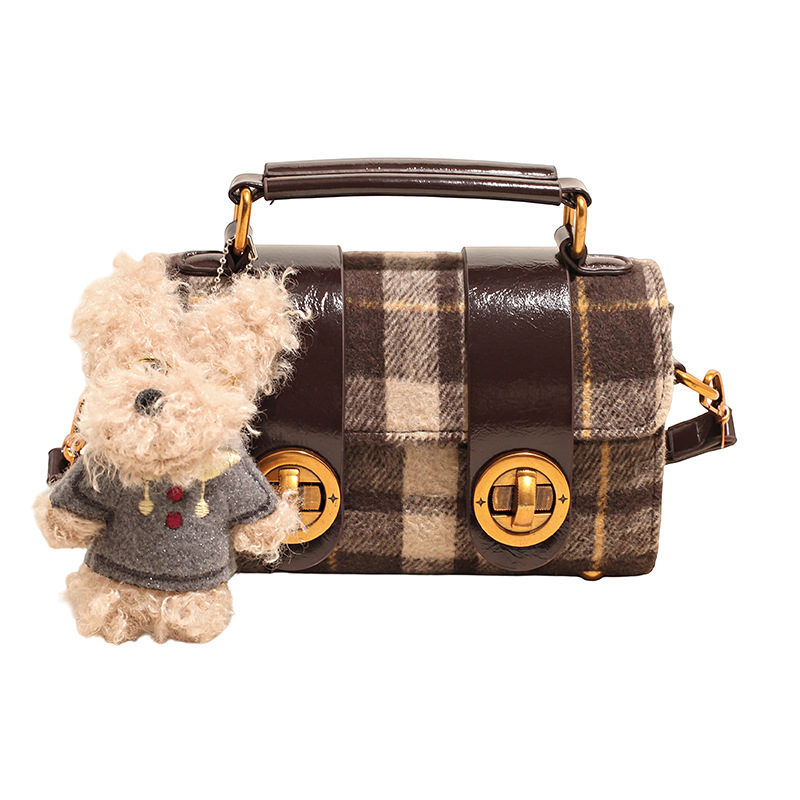 Bolsa de mano a cuadrícula coreana de color contrastante para mujeres 2025 nueva moda personalidad bolso cuadrado de textura superior bolso de tramo inclinado