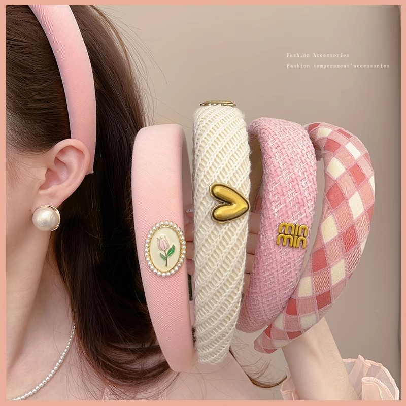 Pink Girl Hairband High Crane Top Headband 2025 nuevo estilo de alto nivel antideslizante de lavado de la cara red rojo amplio borde tarjeta de cabello