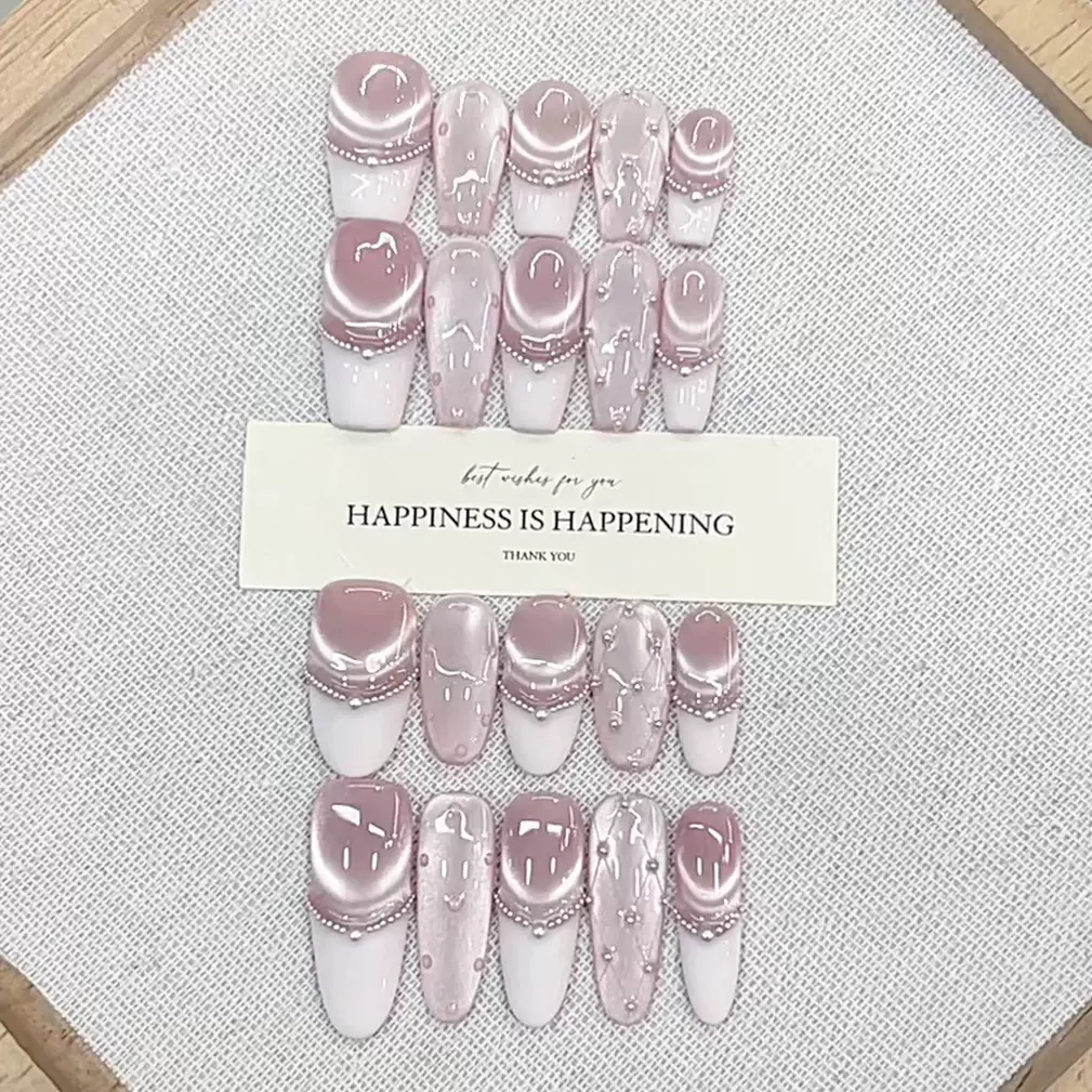 黛月达 手工穿戴甲miumiu小香立体手绘小香风猫眼款气质美甲贴片