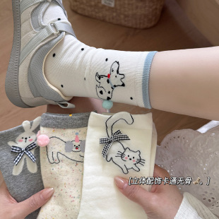 Spring Zoo "3D Accessories Cartoon Seamless Women's Mid-Calf Socks Spring/Summer New Thin Slouch Socks Ins